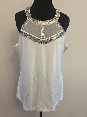 Cache White Tank Top with Silver Trim Accents